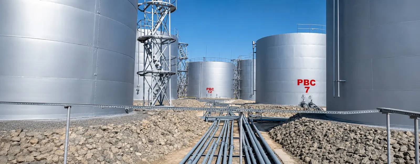 Резервуары РВС нефтебазы в Кызылорде после работ: антикоррозионная защита